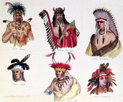 Porträts von sechs amerikanischen Indianern aus den Stämmen Sioux, Renard, Pawnee, Creek, Otto und Chippewa, 1861 von Maurice Sand